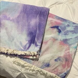 L Space Tie-Dye Beach Towel with Fringe - Purple, Pink, Blue